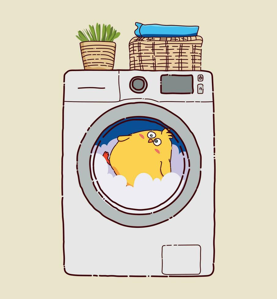 cute chick in the washing machine, for baby design vector