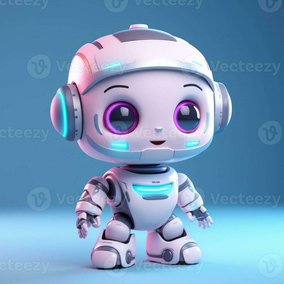 Cute robot assistance isolated on colorful blur background. AI generated photo