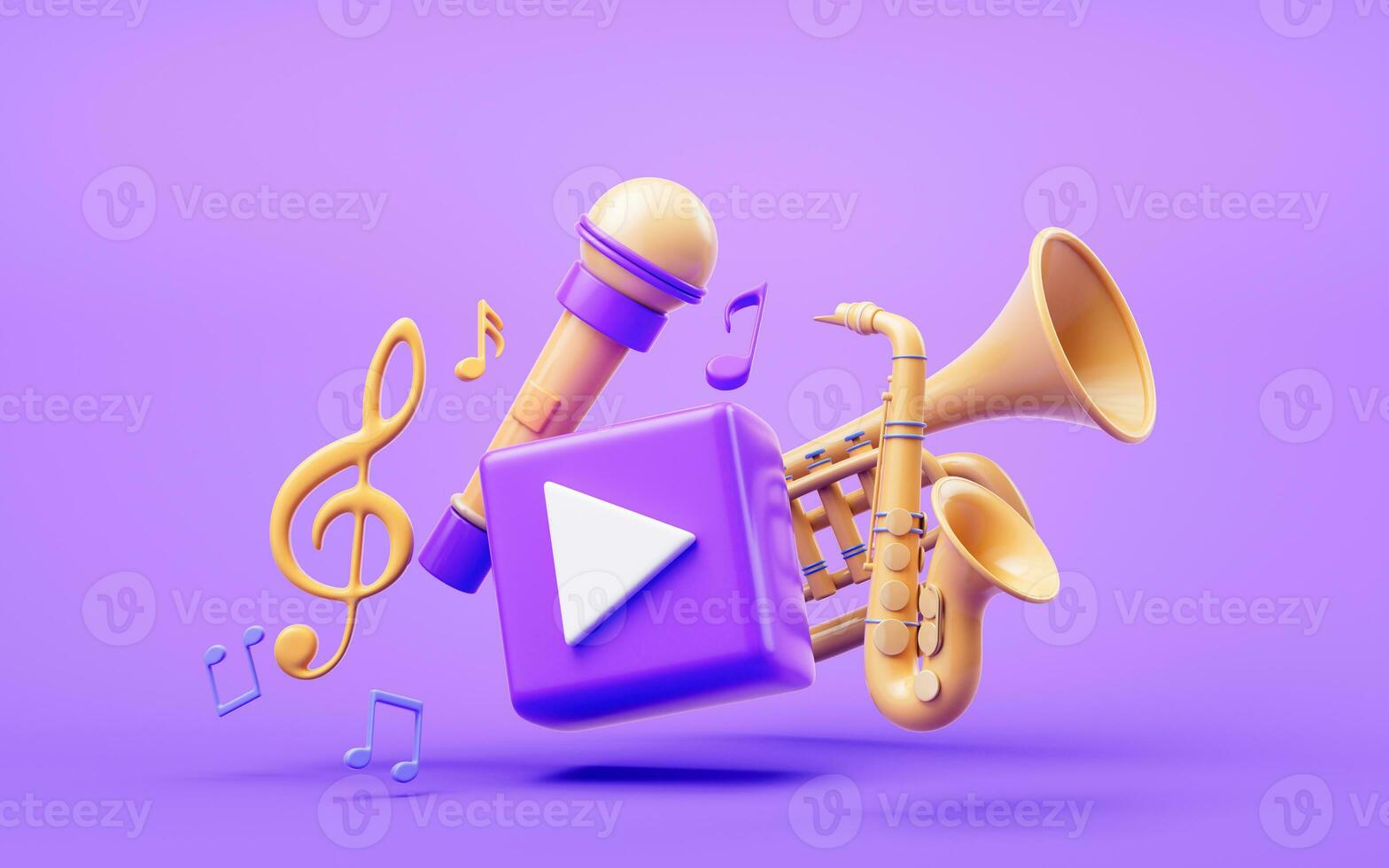 Music player sign with cartoon style, 3d rendering. photo