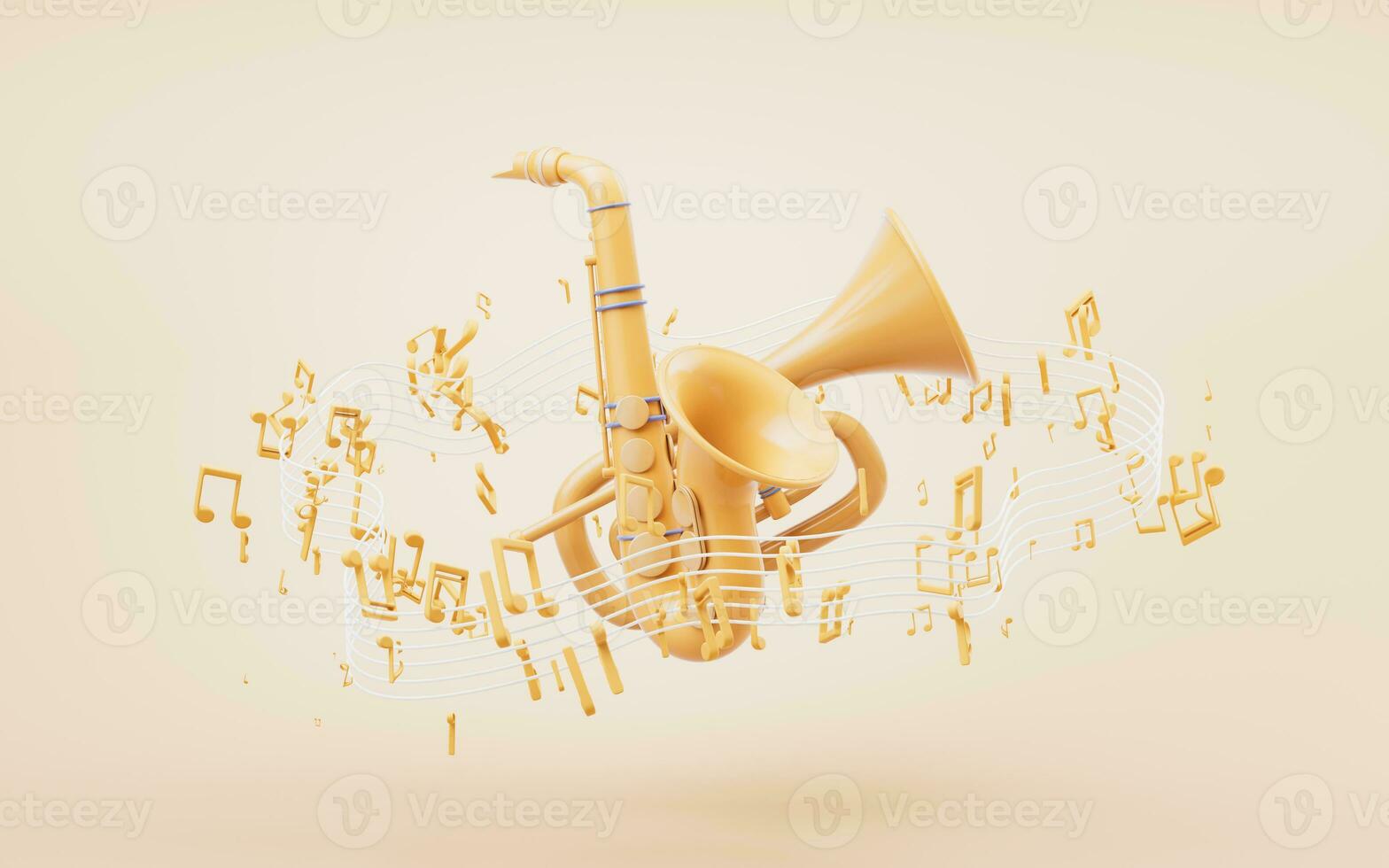 Music instruments with cartoon style, 3d rendering. photo
