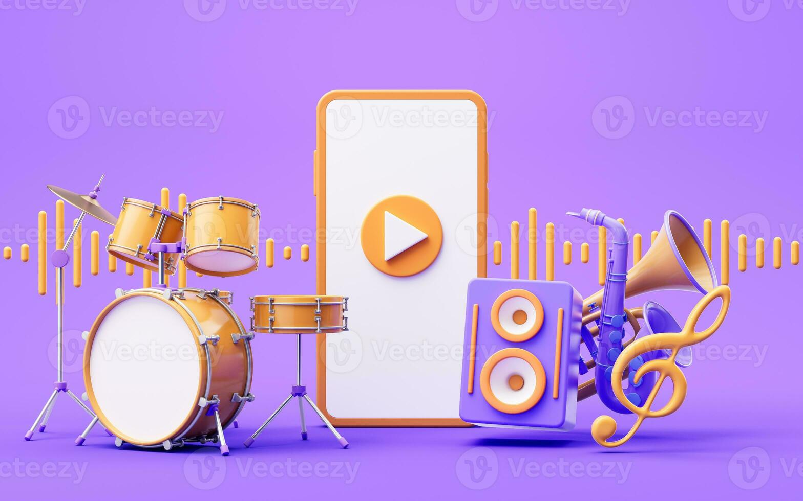 Music instruments with cartoon style, 3d rendering. photo