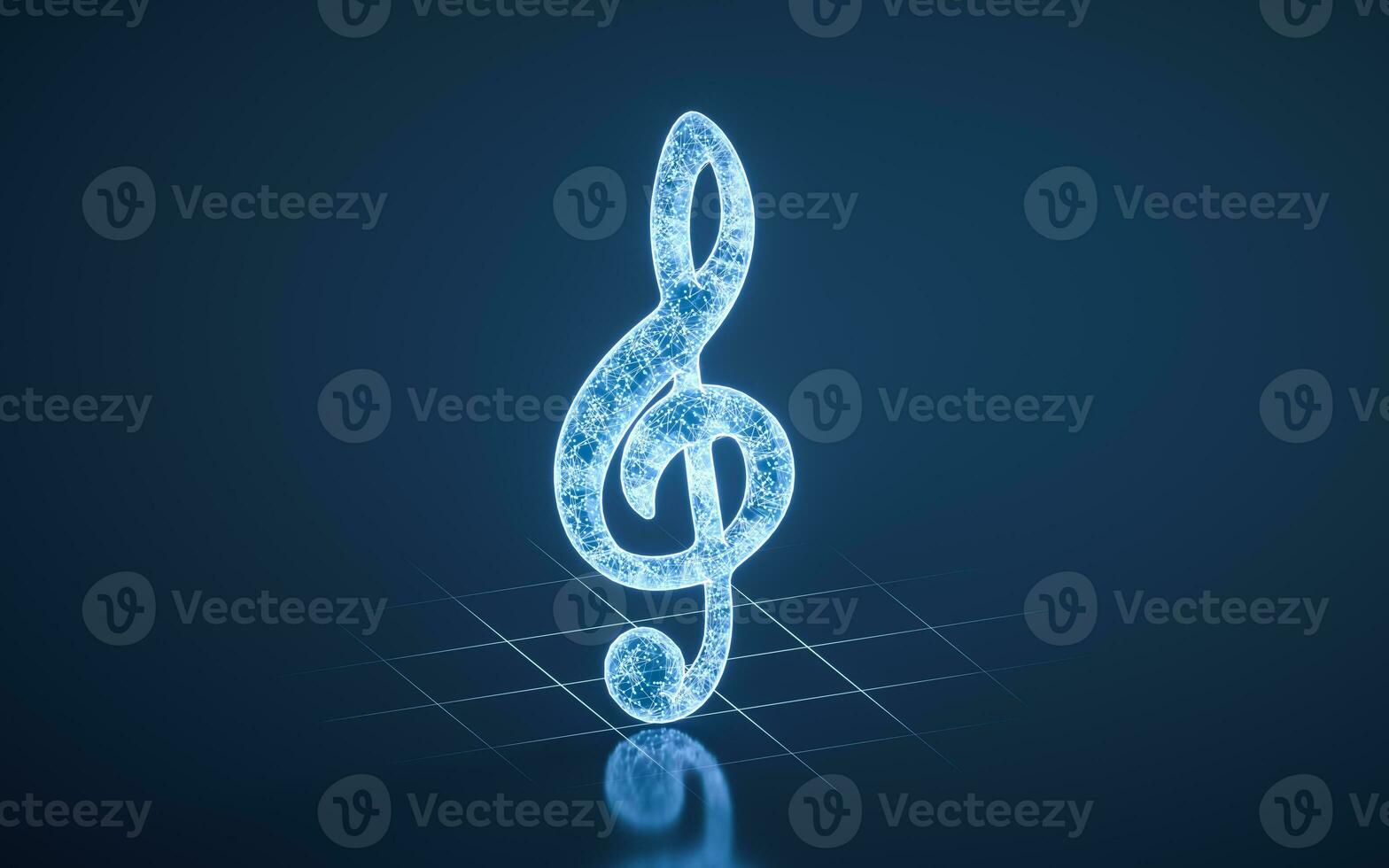 Music note clef with blue technology structure, 3d rendering. photo