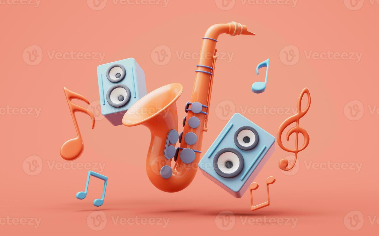 Music instruments with cartoon style, 3d rendering. photo