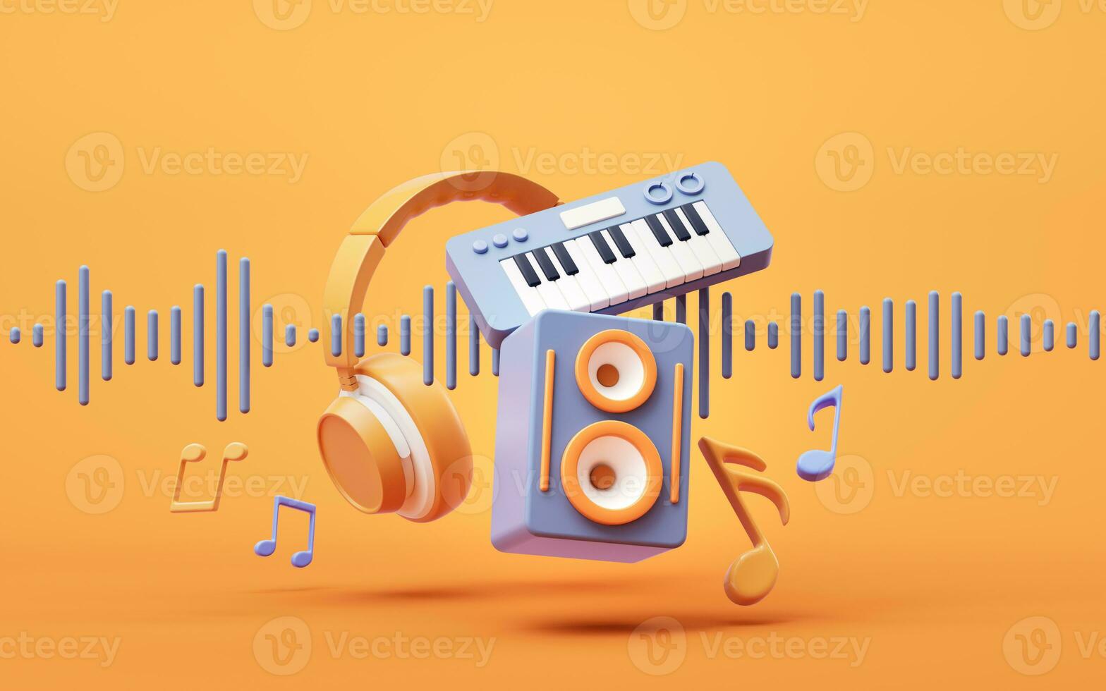 Music instruments with cartoon style, 3d rendering. photo