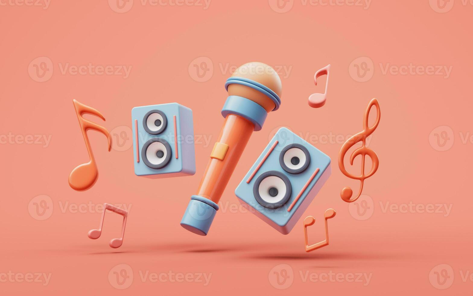 Music instruments with cartoon style, 3d rendering. photo