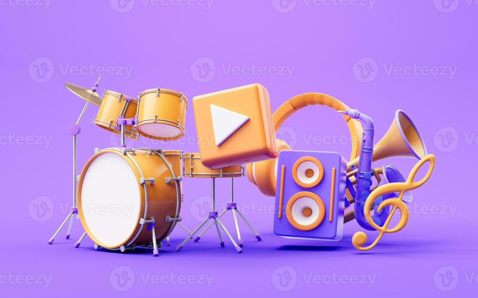 Music instruments with cartoon style, 3d rendering. photo