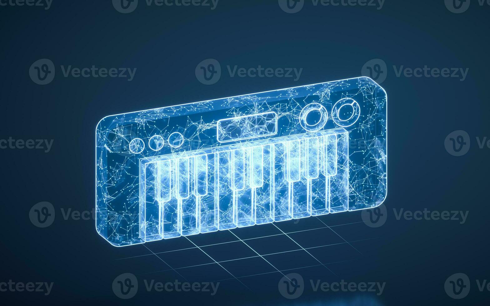 Portable piano with blue technology structure, 3d rendering. photo
