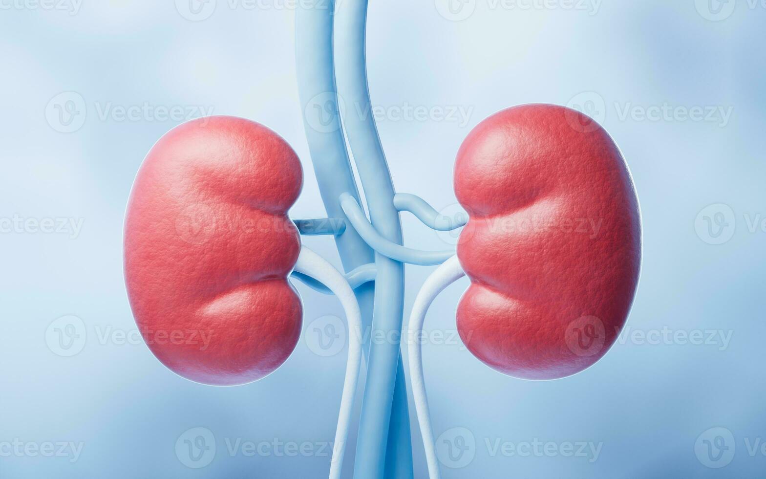 riñón con biología y salud cuidado concepto, 3d representación. foto