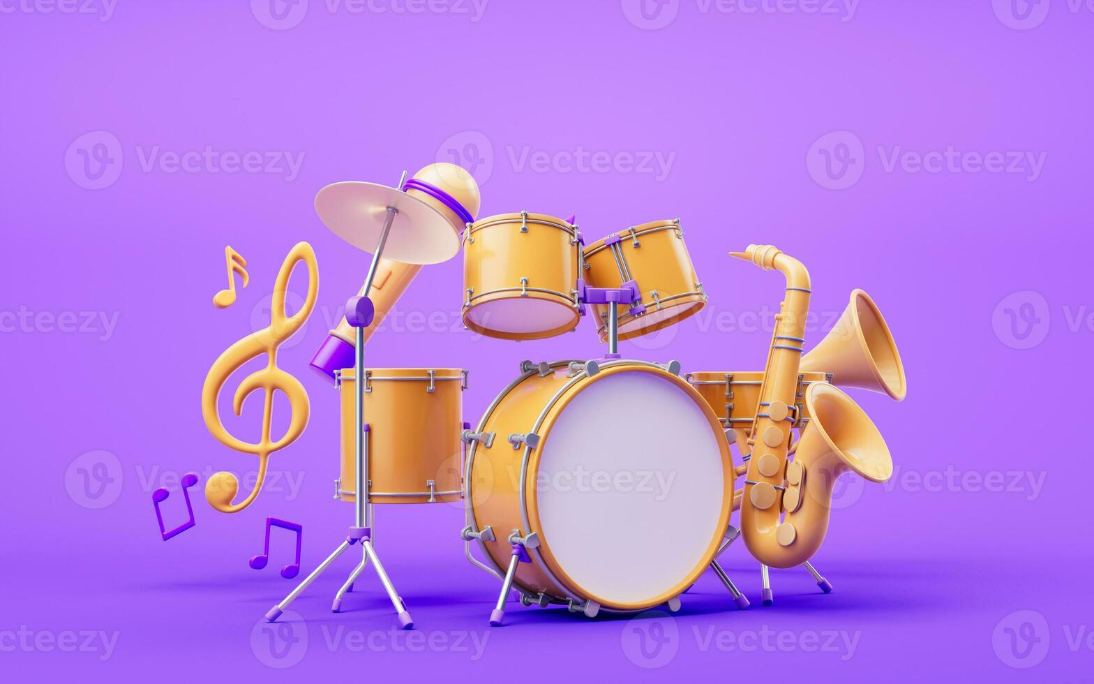 3D cartoon style drum set, 3d rendering. photo