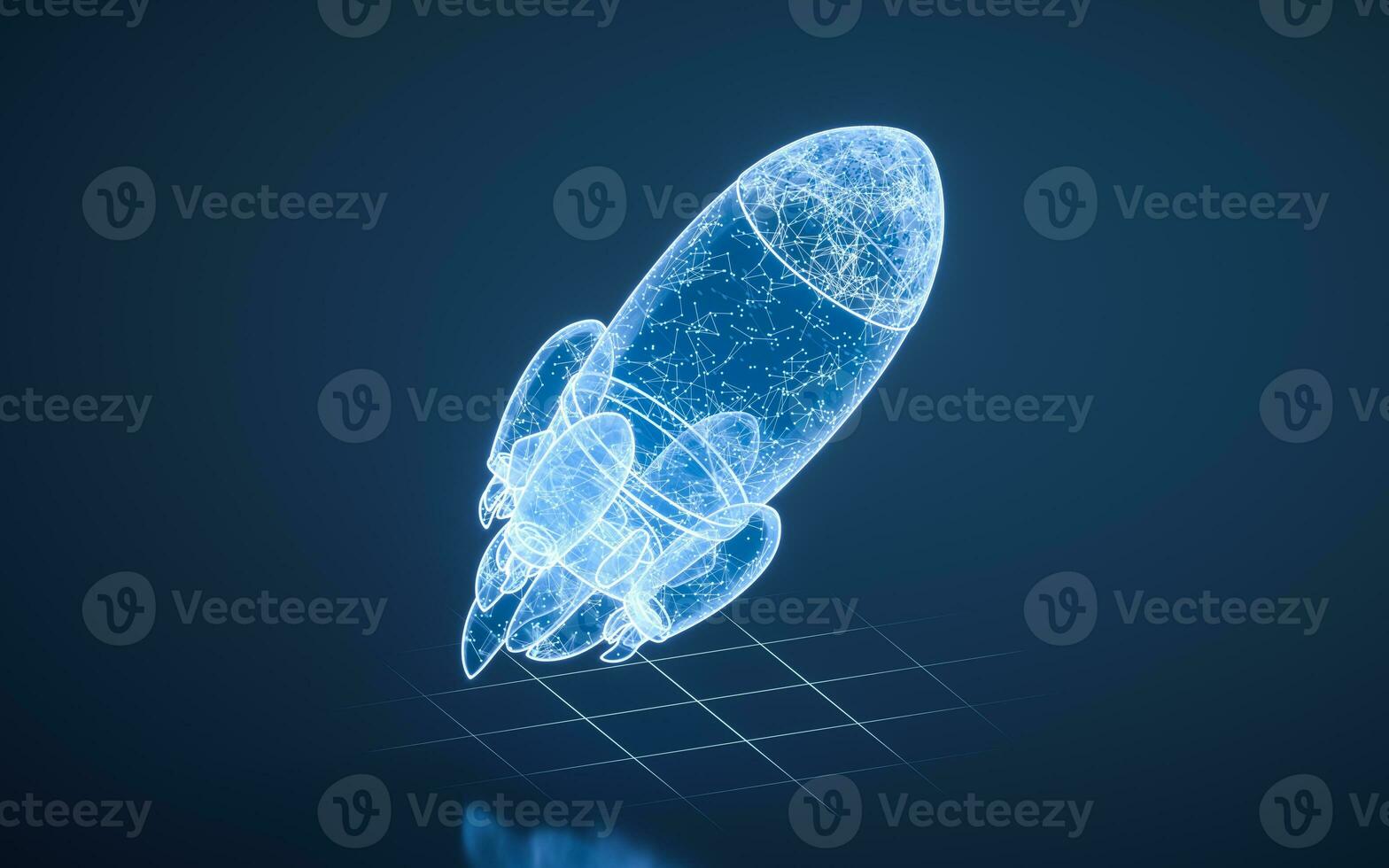 Rocket with blue technology structure, 3d rendering. photo