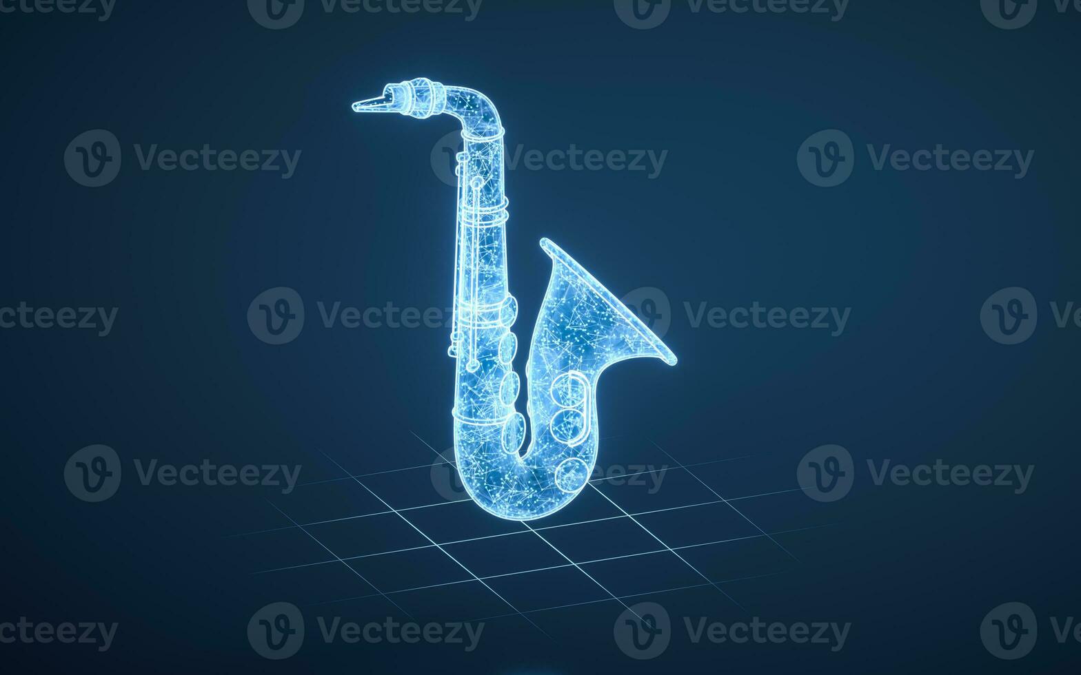 Saxophone with blue technology structure, 3d rendering. photo