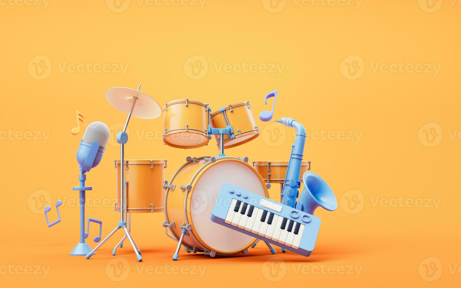 3D cartoon style drum set, 3d rendering. photo