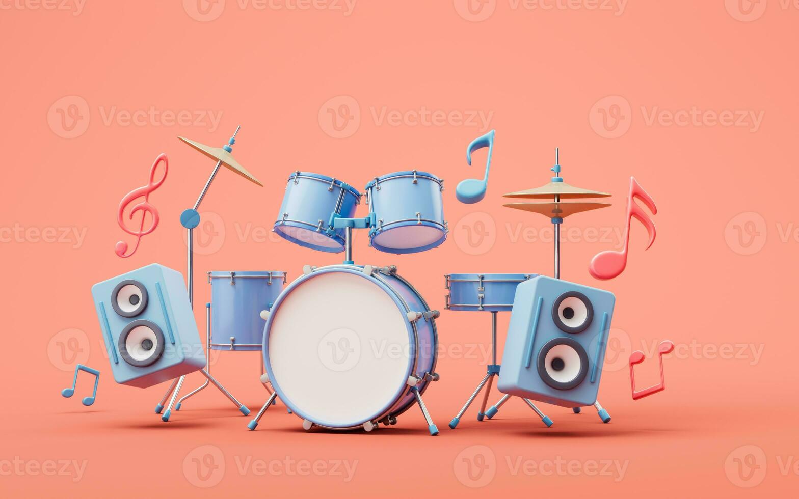 3D cartoon style drum set, 3d rendering. photo