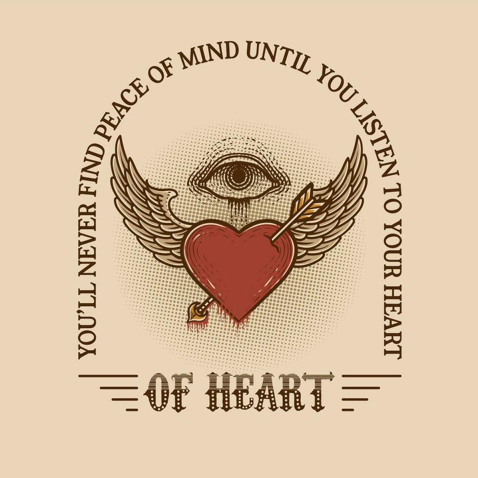 Illustration vintage broken heart with quotes vector