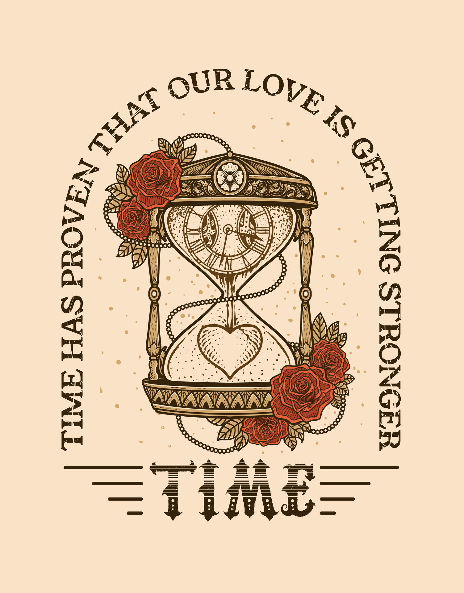 Illustration antique hourglass with deep meaning about time and love