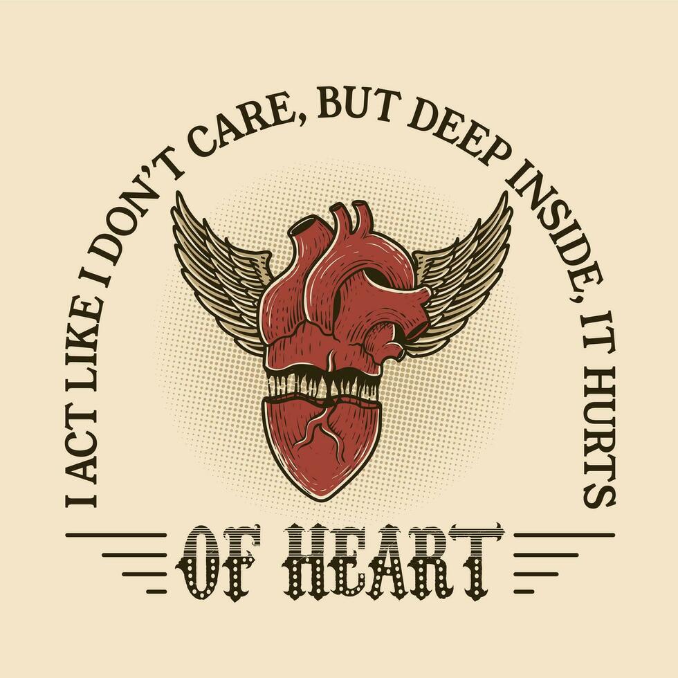 Illustration vintage broken heart with quotes vector