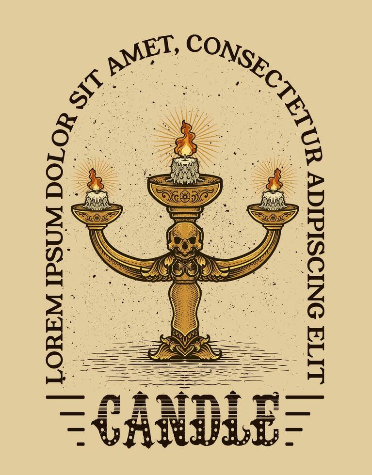 Illustration Hand drawn. Antique candle engraving style. Vector illustration