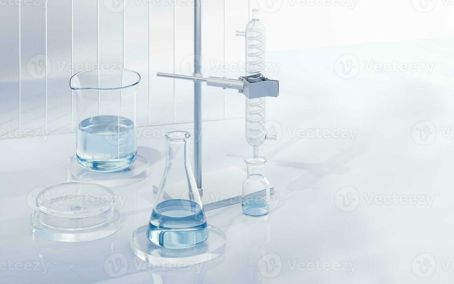 Chemical instruments with biotechnology concept, 3d rendering. photo