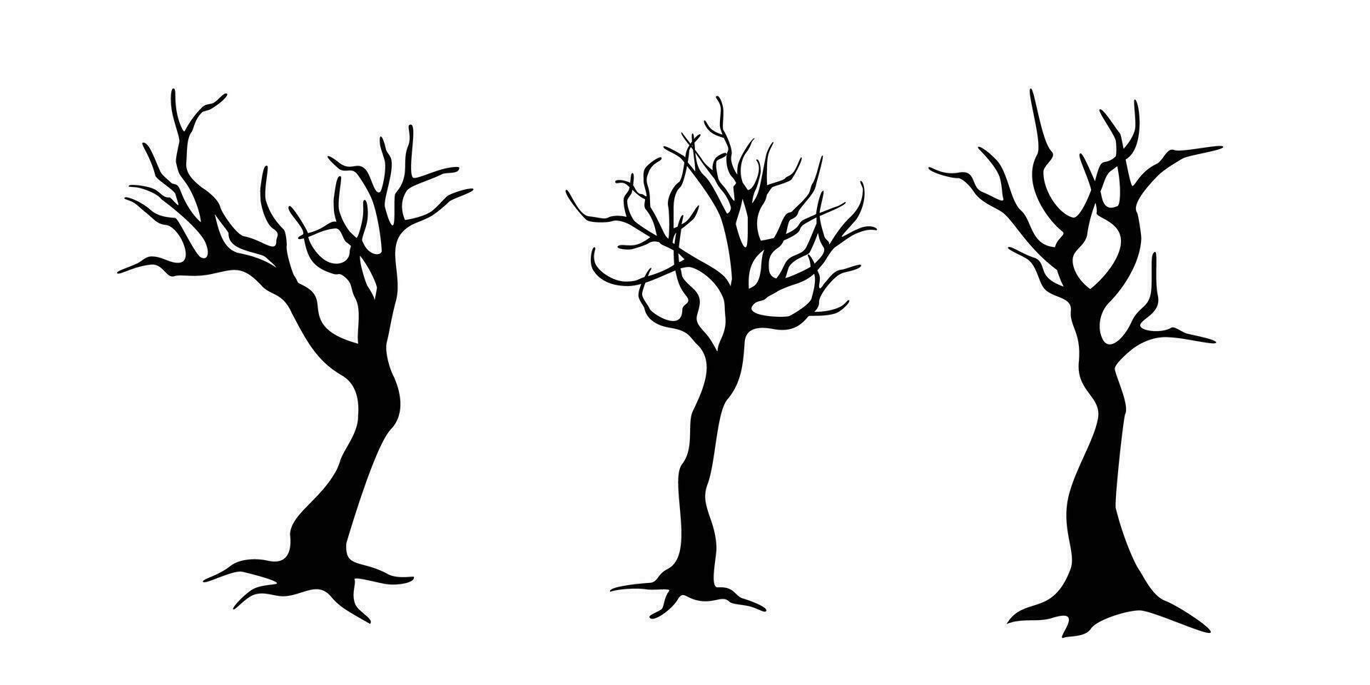 naked tree silhouette design. leafless plant illustration. nature vector background.