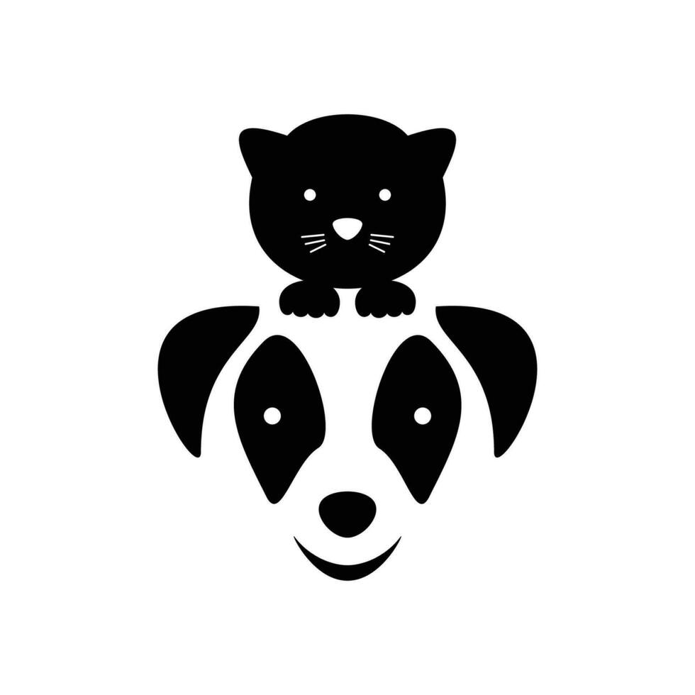 diseño de logotipo de silueta de gato y perro. gatito y cachorro icono, signo y símbolo. vector