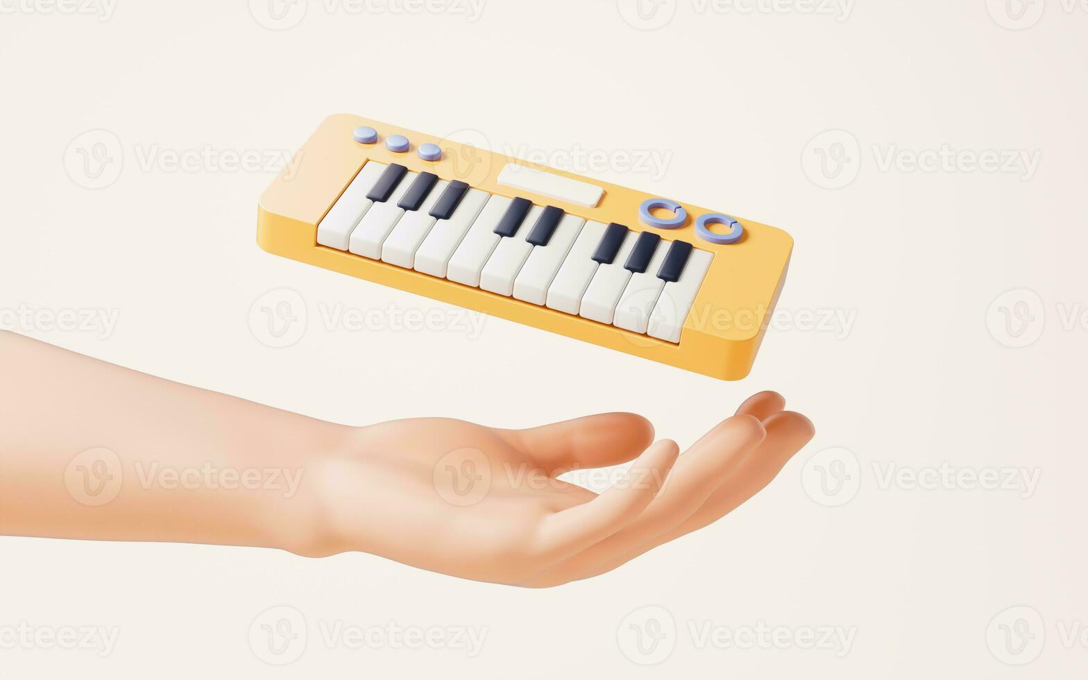 An portable piano in a hand, 3d rendering. photo