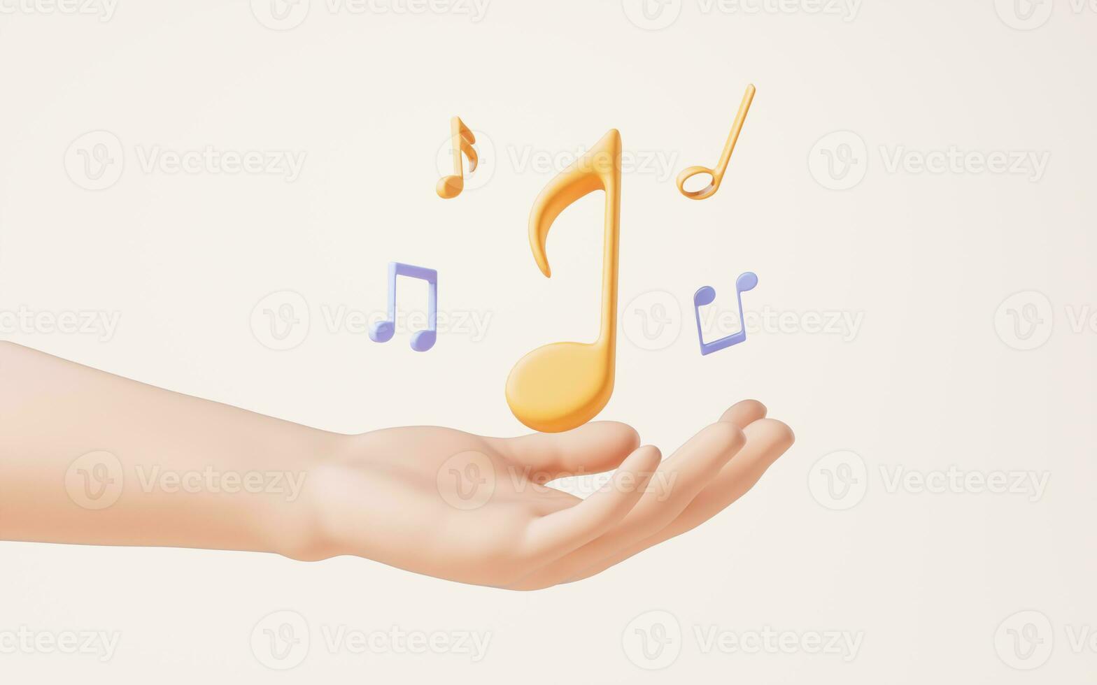 Music notes in a hand, 3d rendering. photo