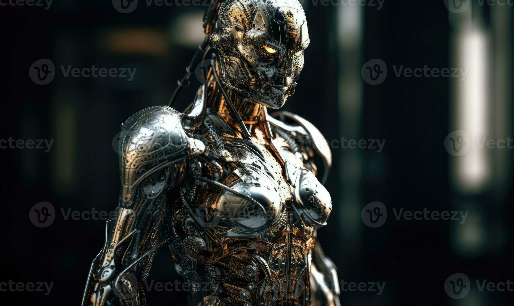 A body modified with metallic cyborg technology Creating using generative AI tools photo