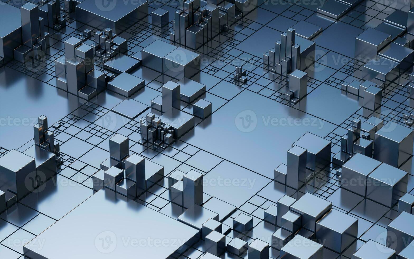 Metallic cube circuit board, 3d rendering. photo