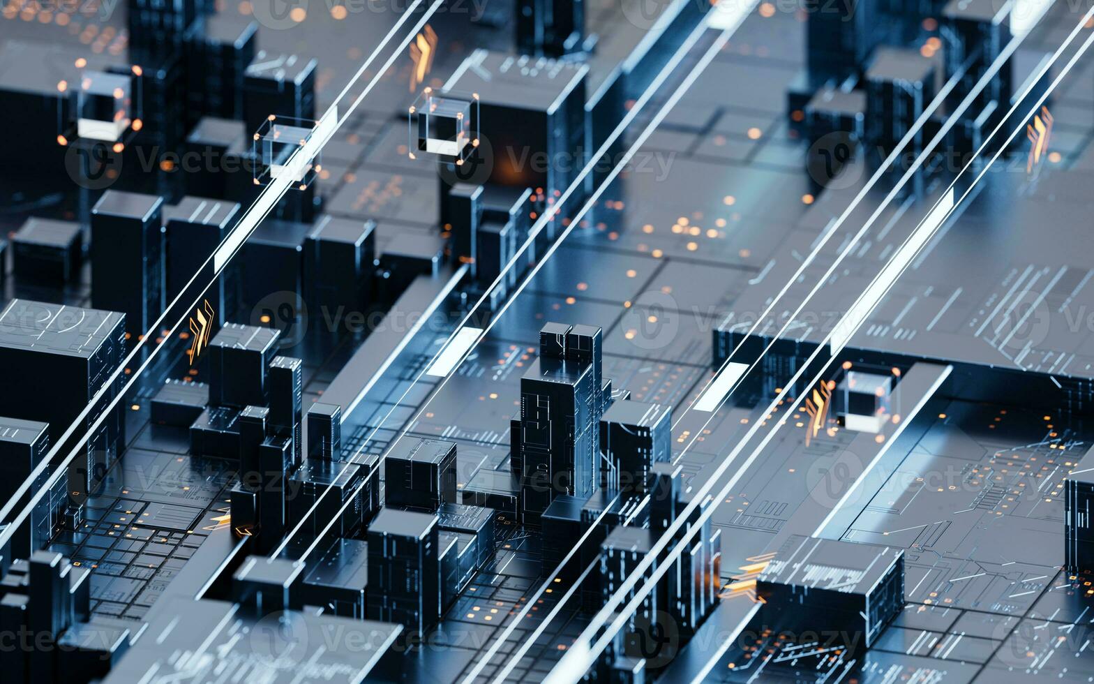 Metallic cube circuit board, 3d rendering. photo