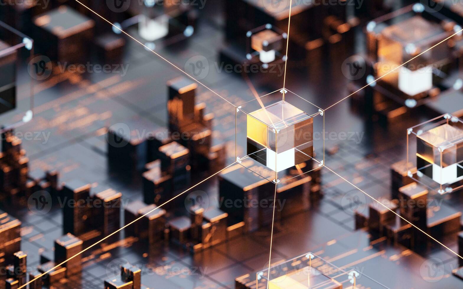 Metallic cube circuit board, 3d rendering. photo