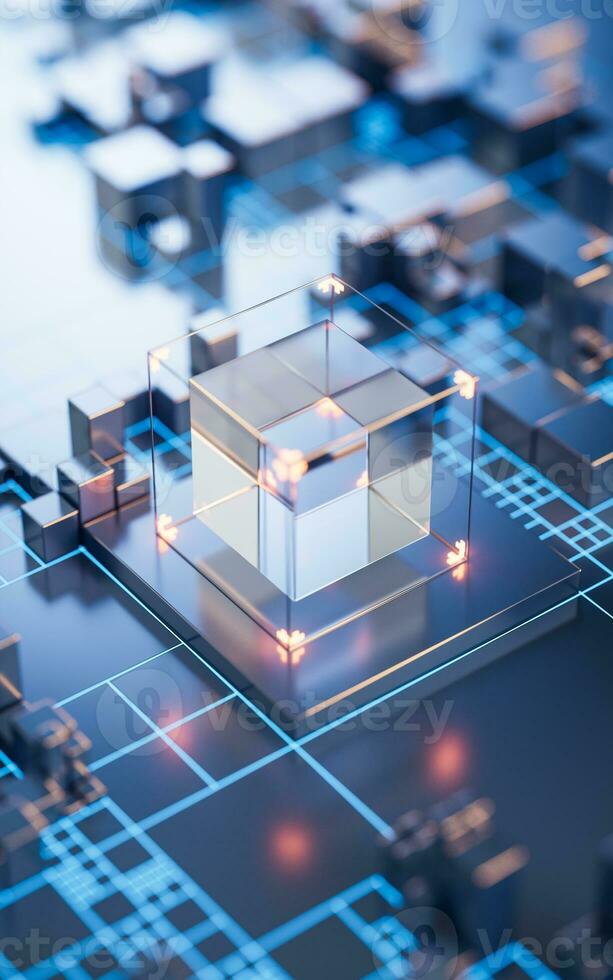 Technology circuit board and core, 3d rendering. photo