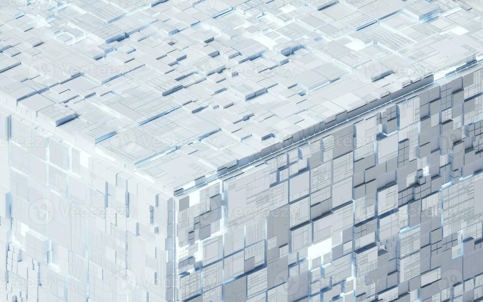 White cube circuit board, 3d rendering. photo