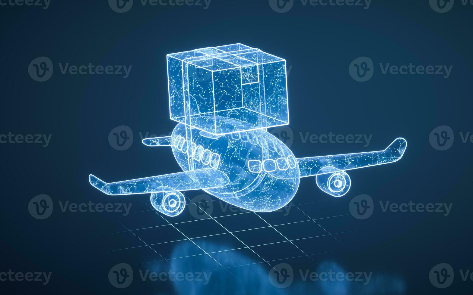 Plane and cargo with blue technology structure, 3d rendering. photo