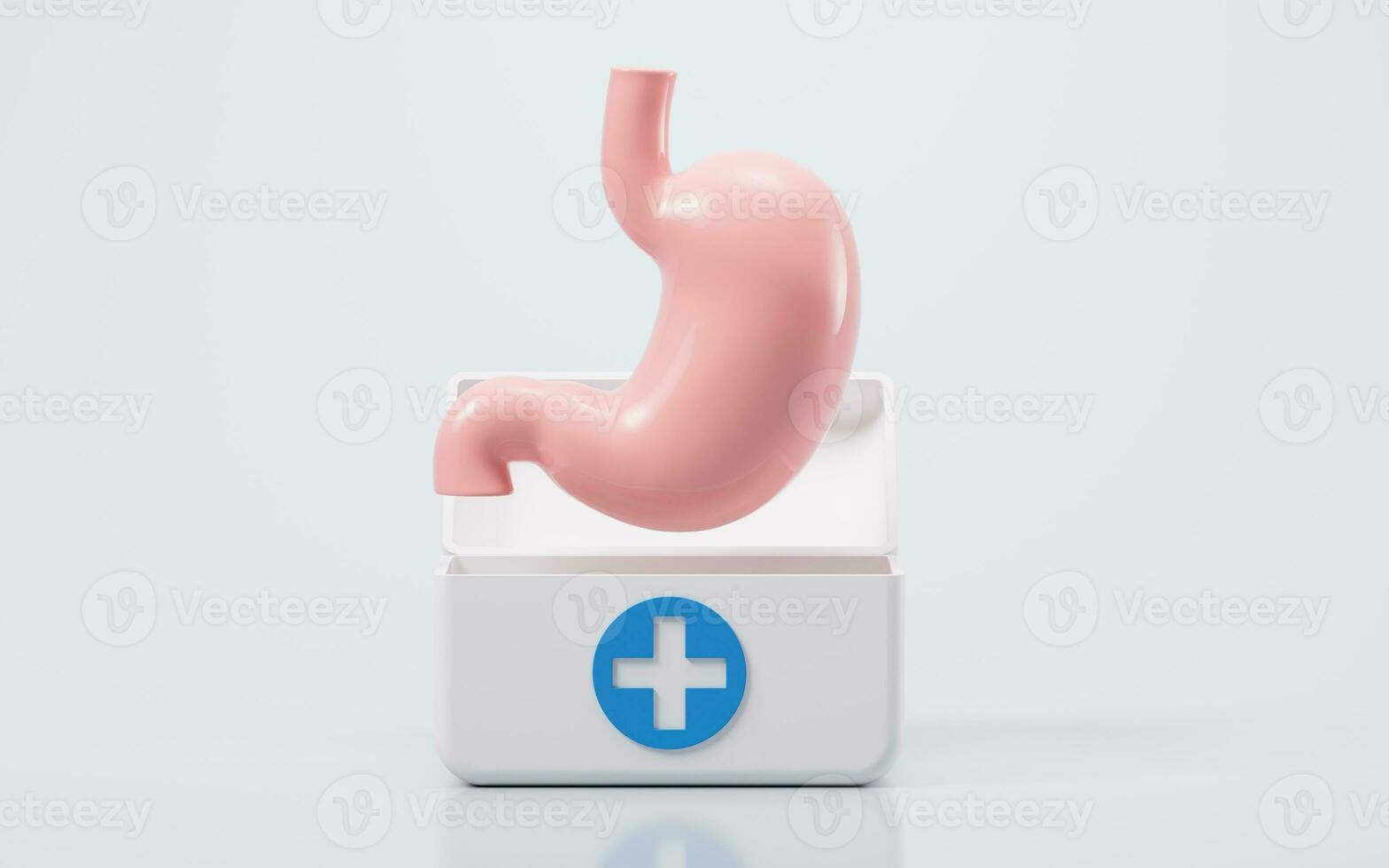 Human stomach and first aid kit, 3d rendering. photo