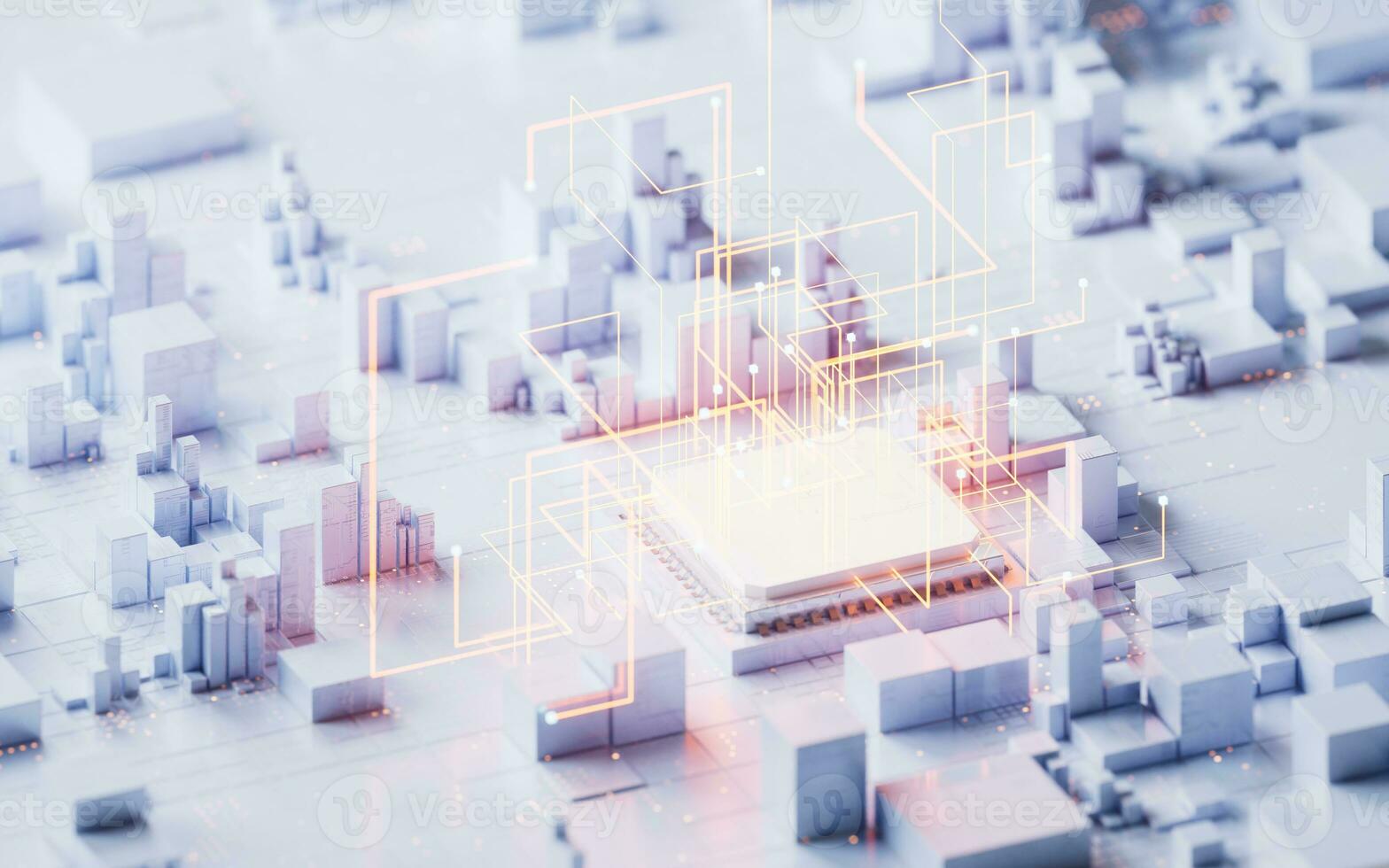 Technology circuit board and core, 3d rendering. photo