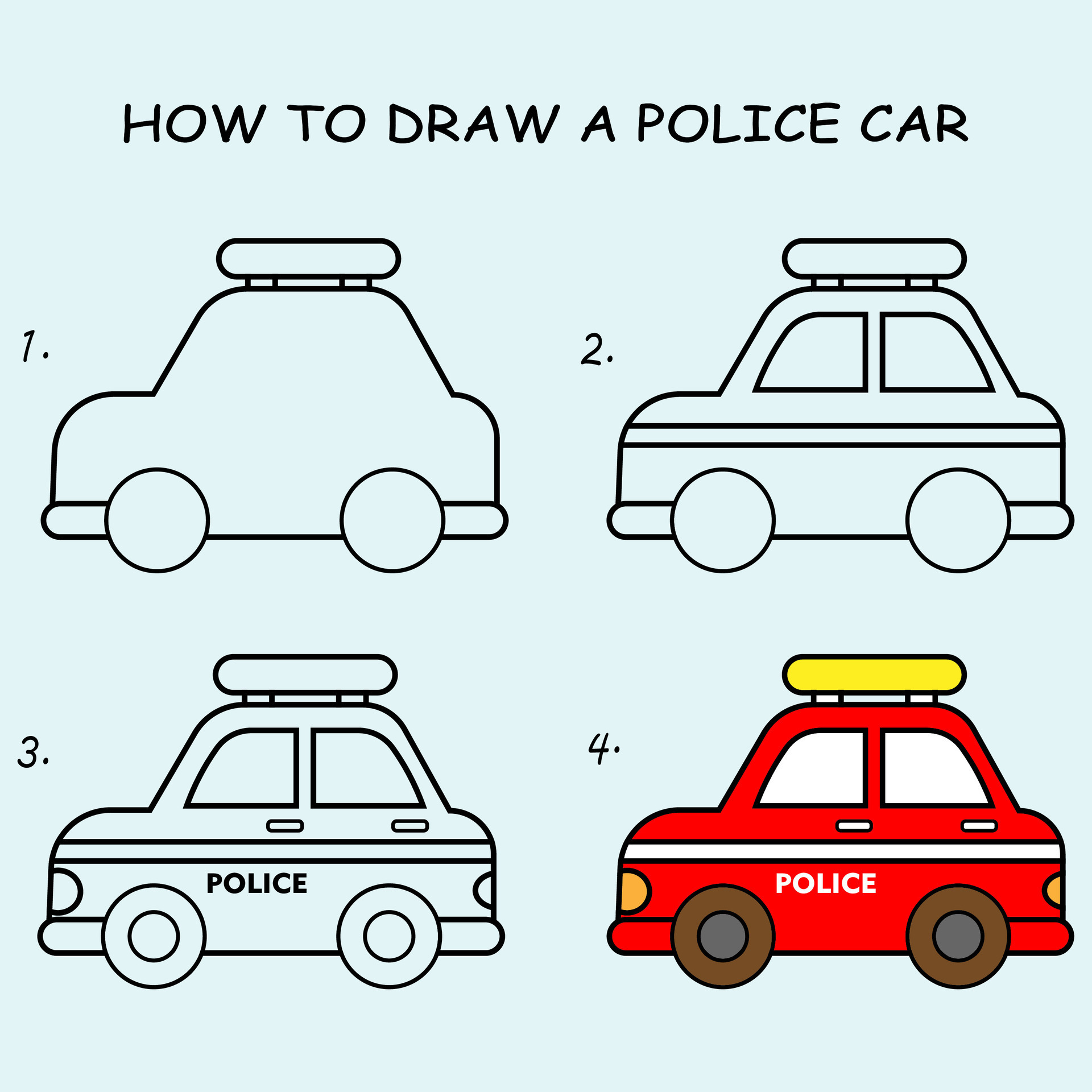 How to Draw a Police Car Step by Step  Easy drawings for kids, Drawing  lessons for kids, Art drawings for kids