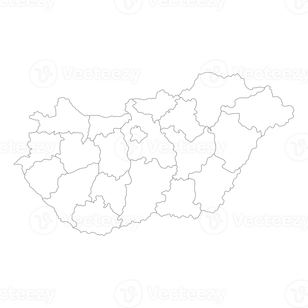 Hungary map. Map of Hungary in administrative regions png