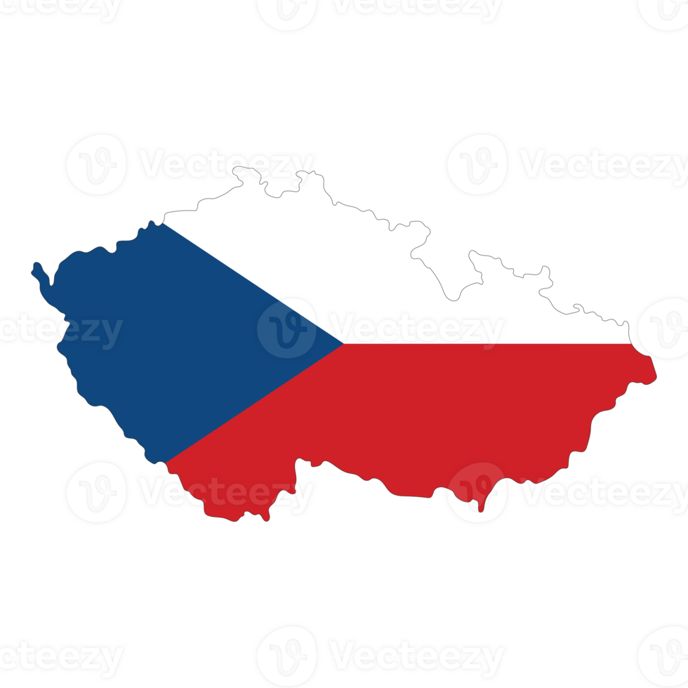 Map of Czech Republic with Czechia national flag png