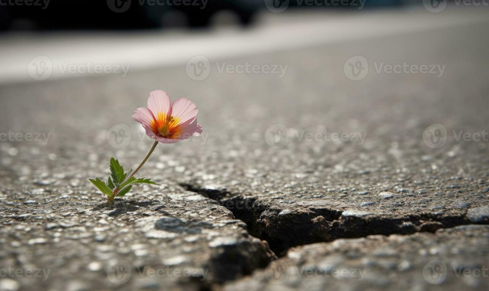 Amidst the gray, flowers grow in the asphalt Creating using generative AI tools photo