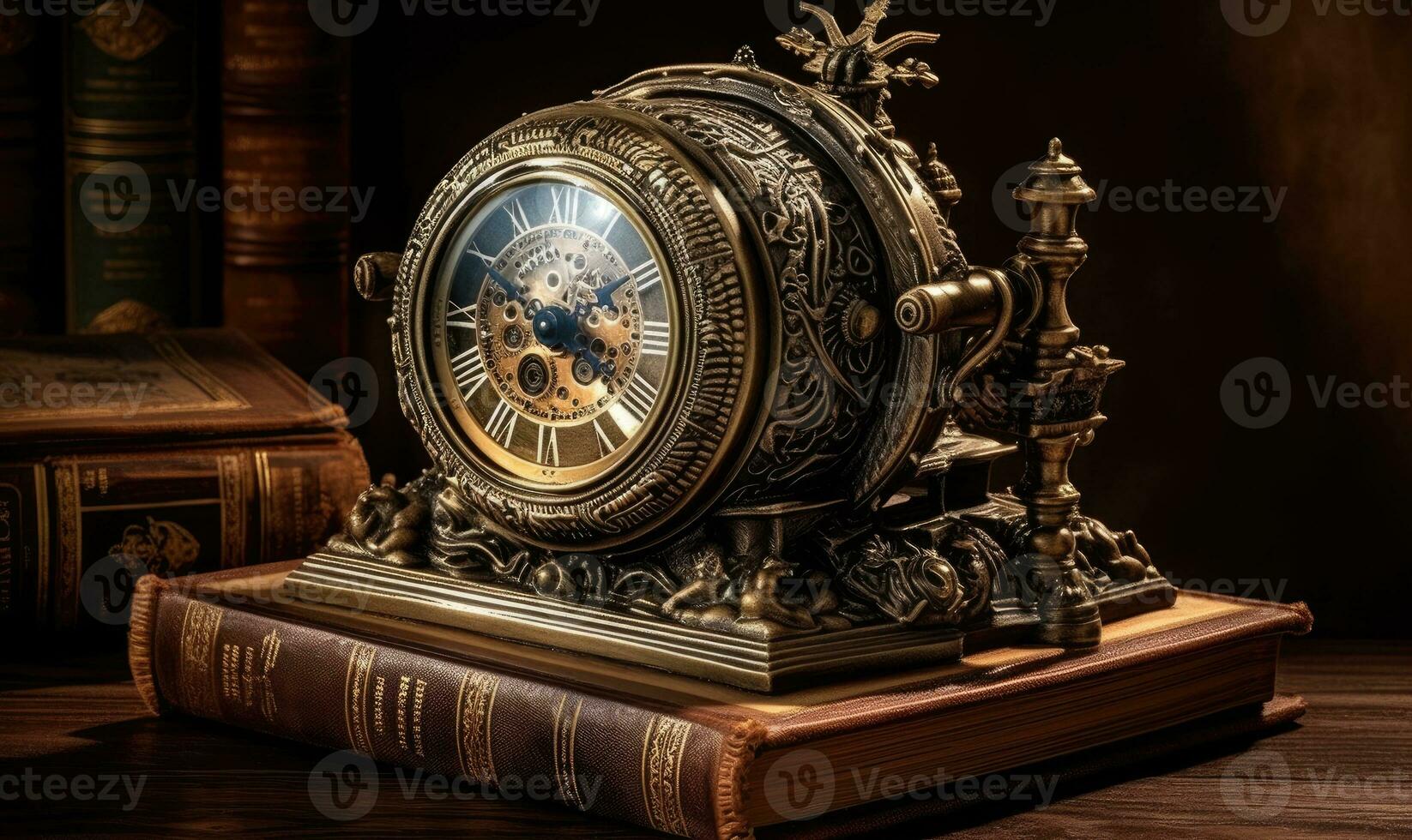 Artistry in motion Intricate mechanical clock mesmerizes with its precision and complexity. Creating using generative AI tools photo