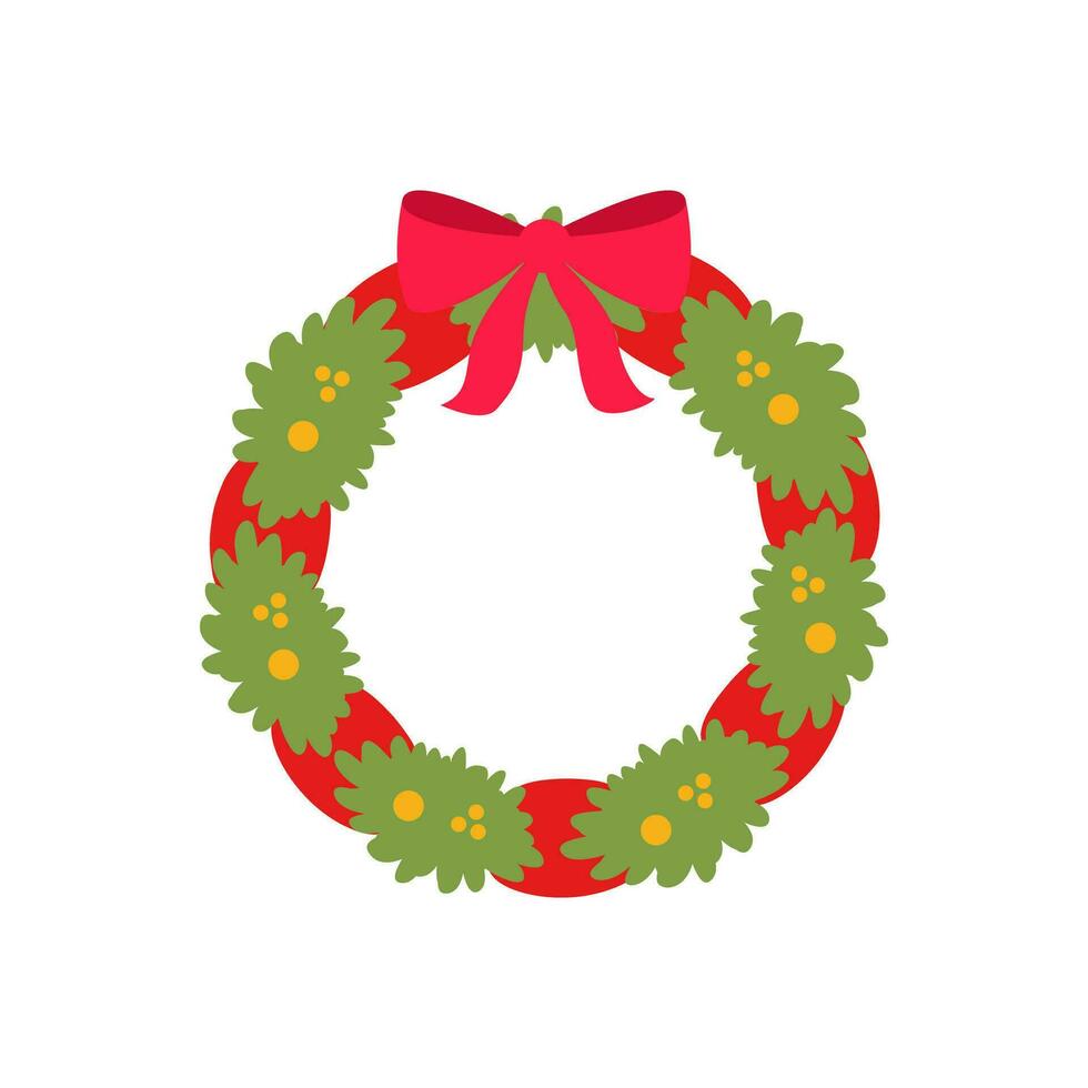 Christmas wreath simple icon. Vector flat cartoon illustration isolated on white background.