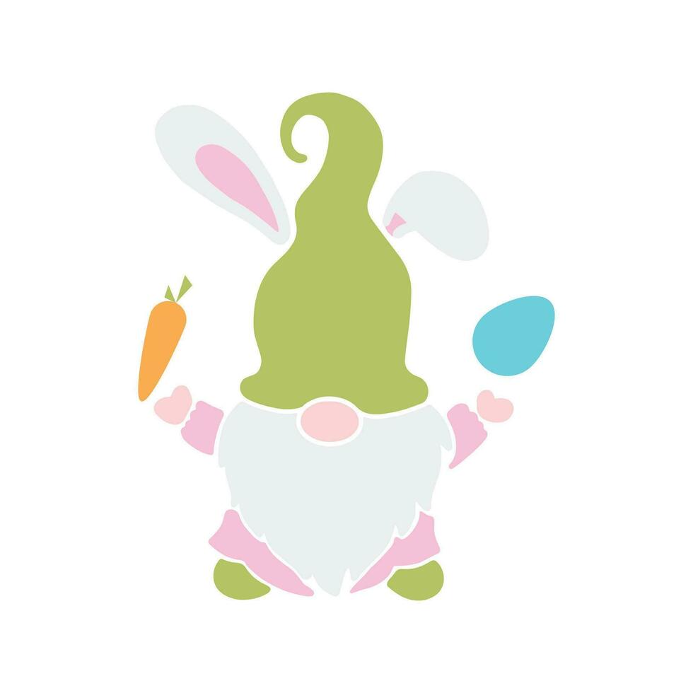 Vector illustration character cute gnomes with bunny ears for Easter and spring season Printable T shirt. Cartoon style easter gnome.