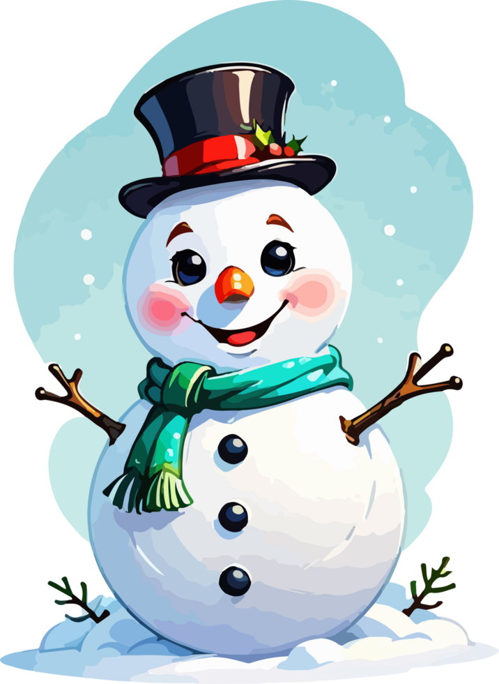 Cute Christmas Snowman Cartoon Sticker Design AI Generative png