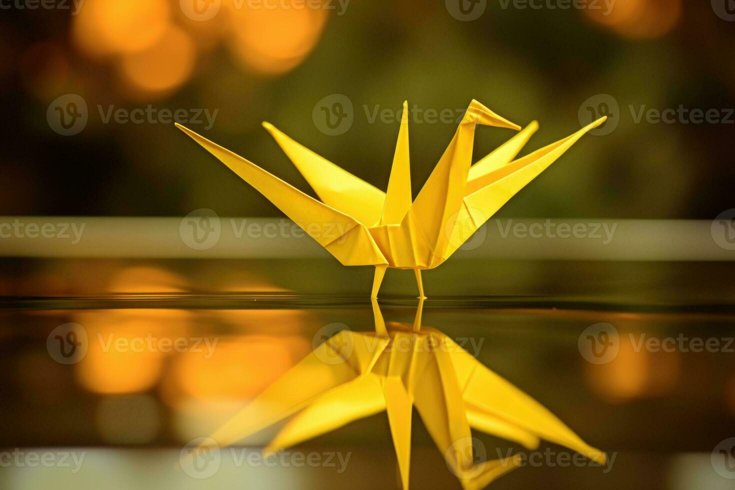 amarillo papel origami grua, ai generado foto