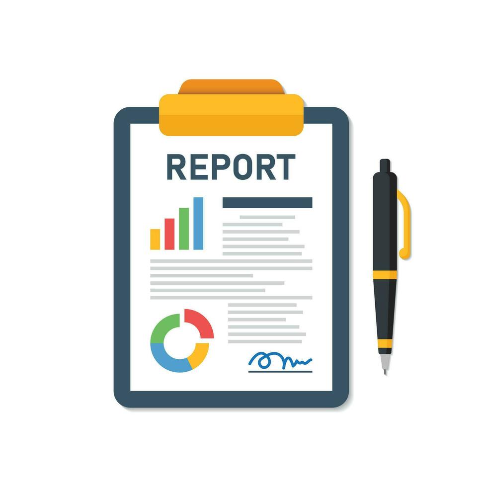 Report document icon in flat style. Dashboard plan vector illustration on isolated background. Analysis sign business concept.