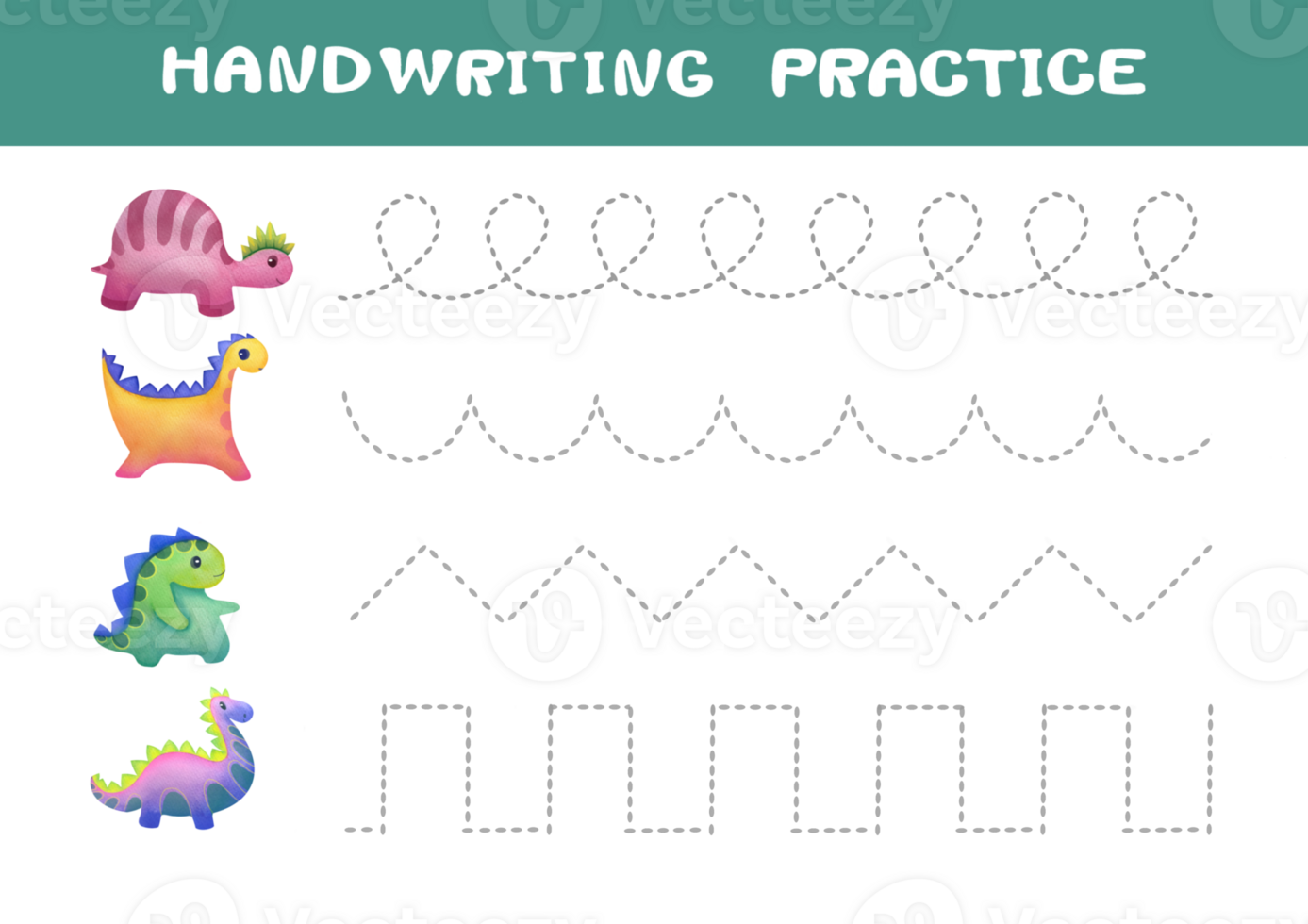 spårande rader för barn. handstil öva med tecknad serie dinosaurier. pedagogisk spel för förskola ungar. tryckbar sida arbetsblad, inlärning studie sida barnkammare barnslig aktivitet. grundläggande skrivning png