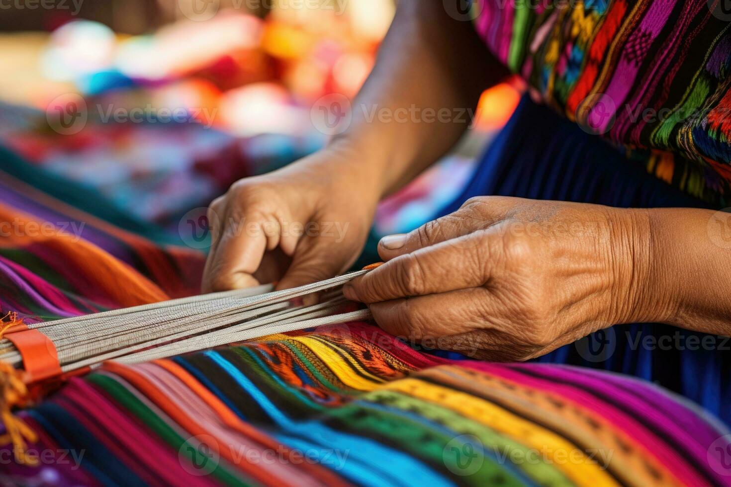 Master weaver is weaving fabric . AI Generated photo