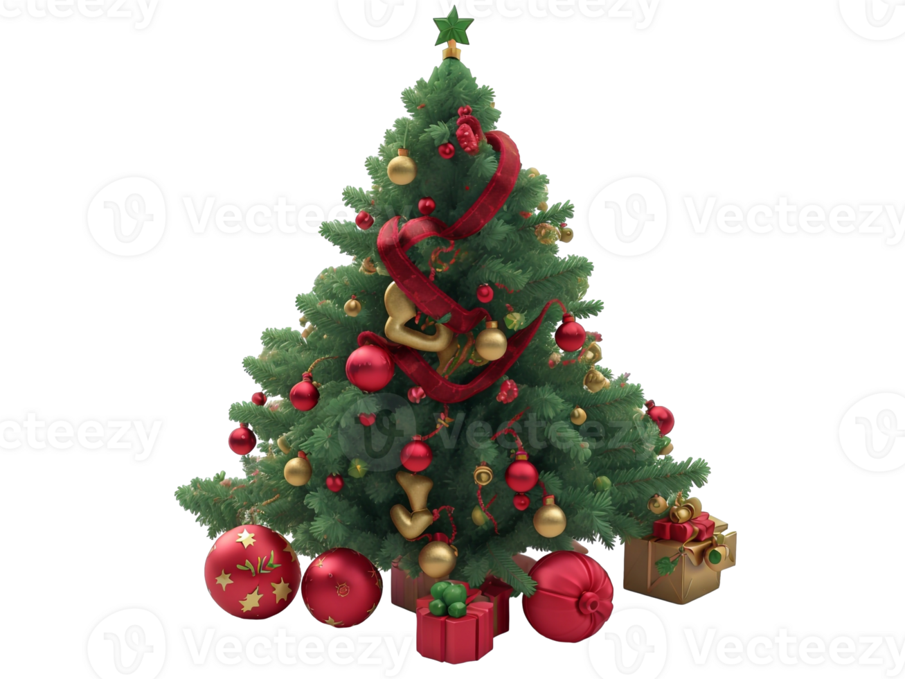 Christmas Tree, 3D, PNG Clip Art, AI-Generated.