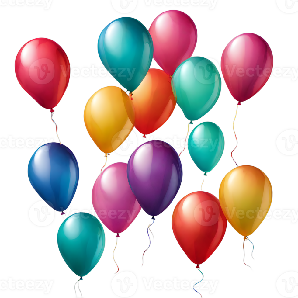 colorful balloons isolated on translucent background. ai generative png
