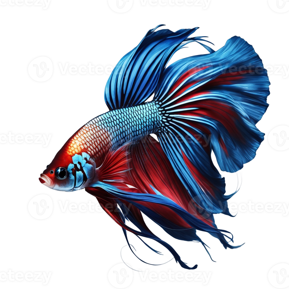 siamese fighting fish isolated on translucent background. ai generative png